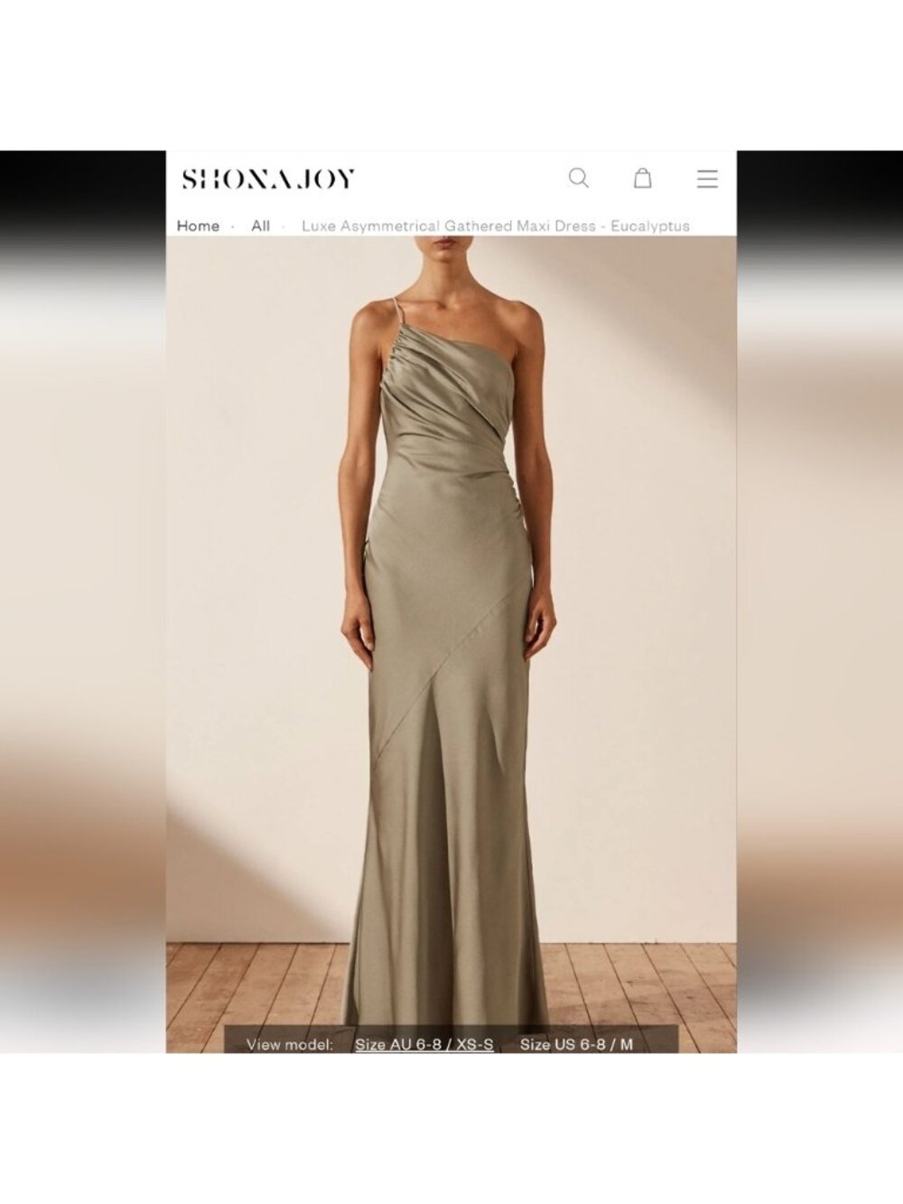 Shona Joy Eucalyptus One Shoulder Sheath Dress NWT